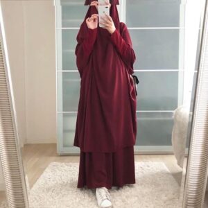 RA2 Women Muslim Two Piece Prayer Dress Abaya-RED