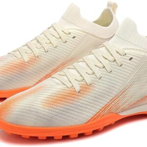 WO1 Football Cleats Men, Indoor Outdoor Soccer cleats Shoes- WHITE ORANGE