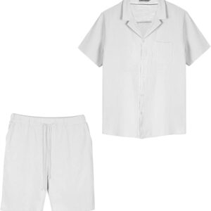 YAOHUOLE Men's Cotton Linen- WHITE