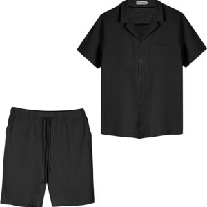 YAOHUOLE Men's Cotton Linen- BLACK