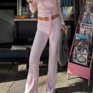 clothes2 Women Ballet Wrap Tops Sets-PINK